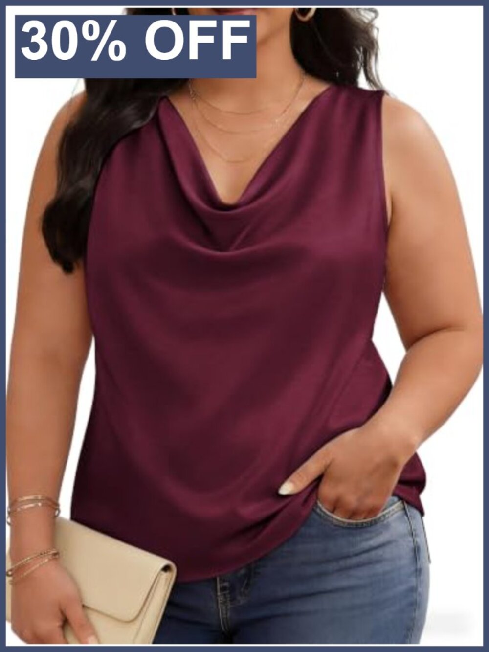 Womens Cowl Neck Sleeveless Business Casual Tank Top Stretch Knit Blouse